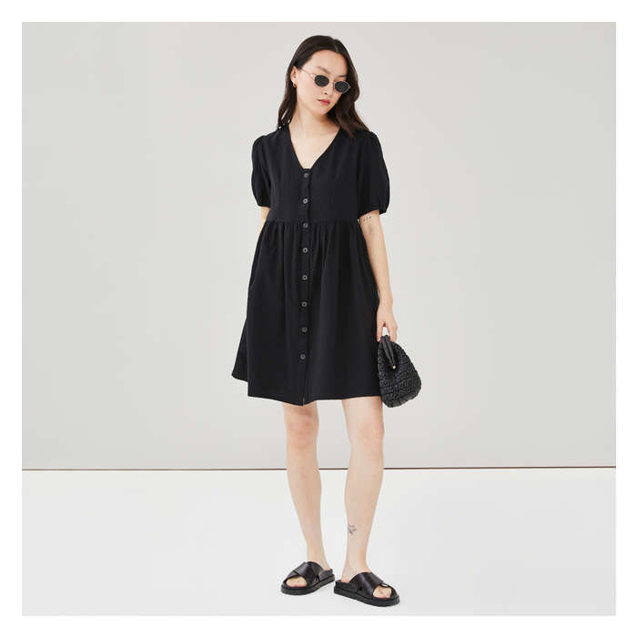 Aux Femmes Robe midi boutonnée - Noir Jf